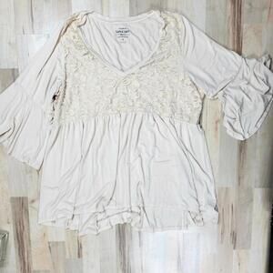Torrid Super Soft Cream Lace Trim Tunic Top | 3/4 Sleeve | Size 4